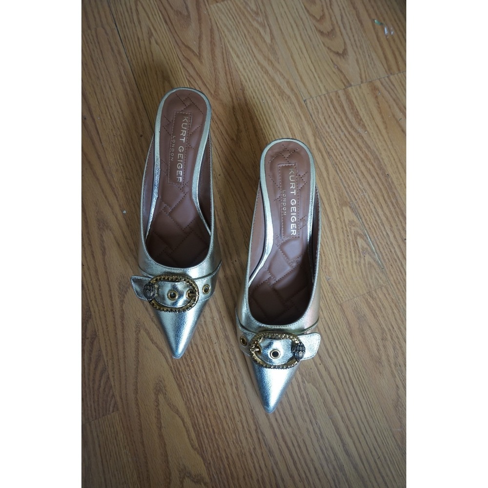 Kurt Geiger Mayfair Buckle Leather Pointed toe Heeled Mules in Silver Size 39